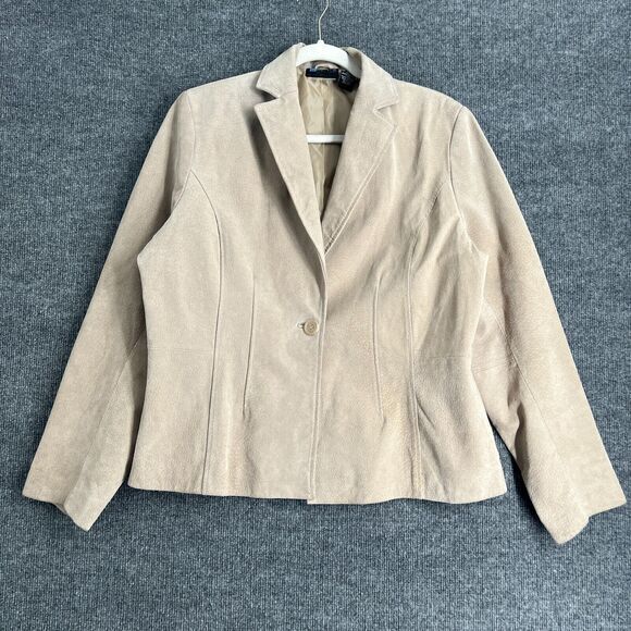 Vintage Relativity Womens Suede Blazer Jacket Sz XL Beige Lined Leather Washable - Picture 1 of 13